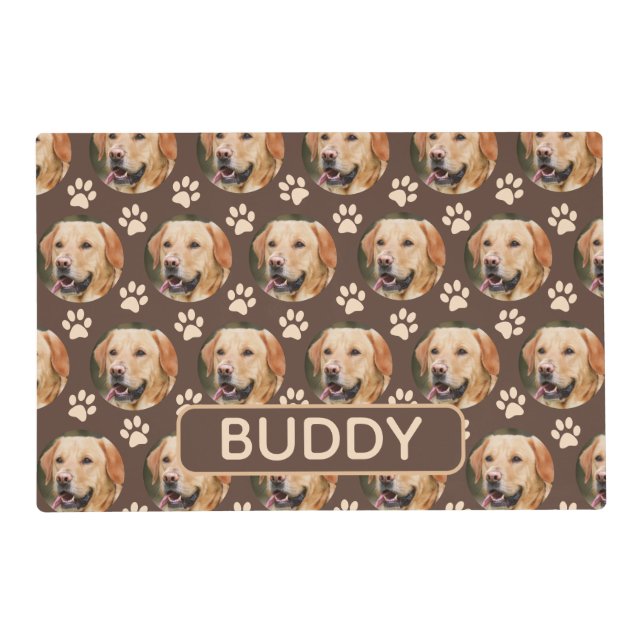 Personalized Pet Photo Pattern Dog Name Placemat (Front)