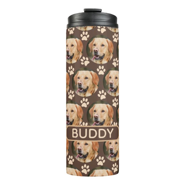 Personalized Pet Photo Pattern Dog Name Thermal Tumbler (Front)