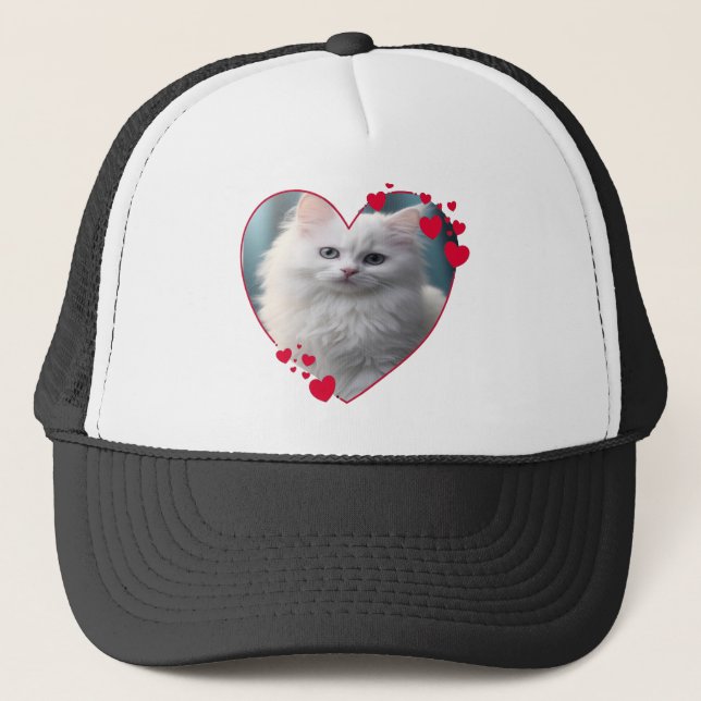 Personalized Pet Photo Red Heart Shape Trucker Hat (Front)
