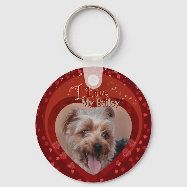 Personalized Pet Photo Red Keepsake Keychain (Front)