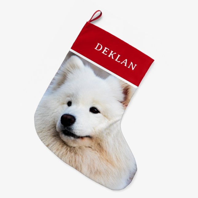 Personalized Pet Photo Red Large Christmas Stocking (Front (Hanging))
