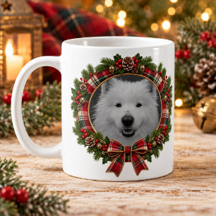 Personalized Pet Photo Rustic Tartan Christmas Mug