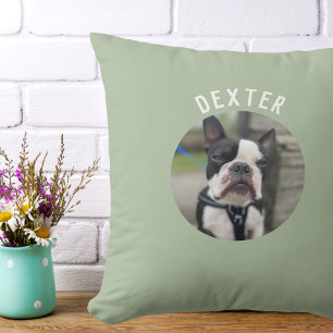 Personalized Pet Photo Sage Green Custom Pillow