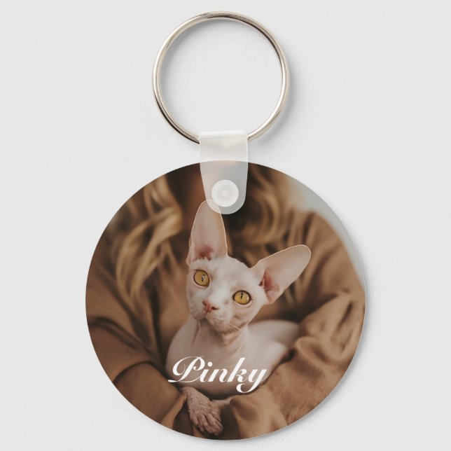 Personalized Pet Photo Sphynx Cat Lover Keepsake  Keychain (Front)