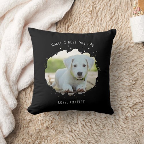 Personalized Pet Photo Splash Worlds Best Dog Dad Throw Pillow