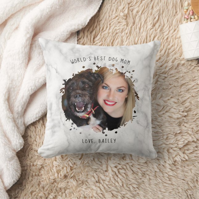 Personalized Pet Photo Splash World's Best Dog Mom Throw Pillow (Blanket)