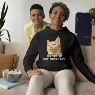 Personalized Pet Photo Text Black White Cat Mom Hoodie