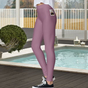 Personalized Pet Photo Text Modern Neutral Mauve Leggings
