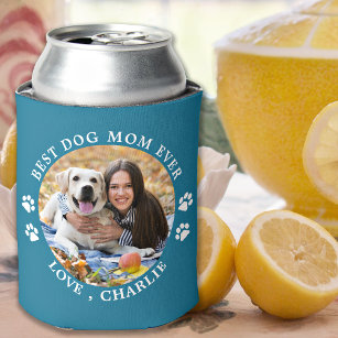 Personalized Pet Photo Trendy Best Dog Mom Ever Can Cooler