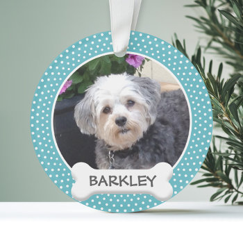 Personalized Pet Photo With Dog Bone Ornament by JustChristmas at Zazzle