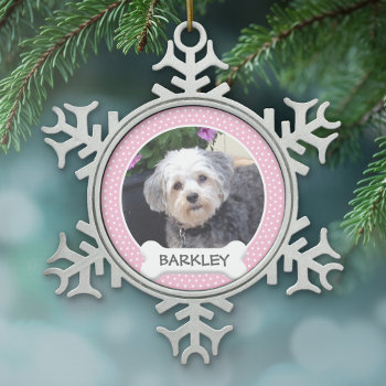 Personalized Pet Photo With Dog Bone Snowflake Pewter Christmas Ornament by JustChristmas at Zazzle