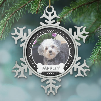 Personalized Pet Photo With Dog Bone Snowflake Pewter Christmas Ornament by JustChristmas at Zazzle