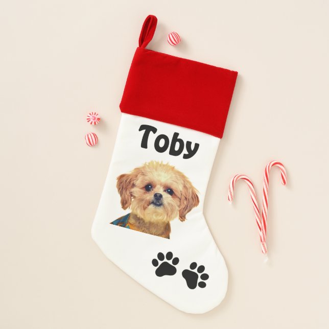 Personalized Pet Photo with Paw Prints Christmas Stocking (Front)