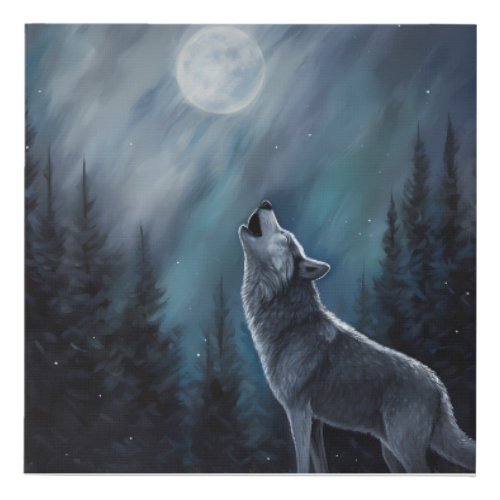 Personalized Pet Photo  Wolf Howling At The Moon Faux Canvas Print