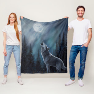 Personalized Pet Photo Wolf Howling At The Moon Fleece Blanket