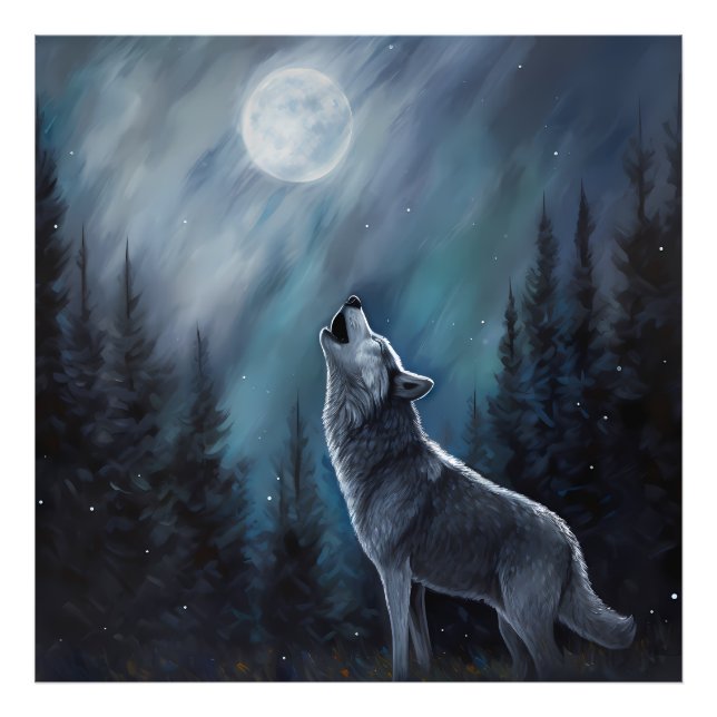 Personalized Pet Photo | Wolf Howling At The Moon Print (Front)
