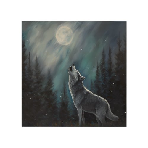 Personalized Pet Photo  Wolf Howling At The Moon Wood Wall Art