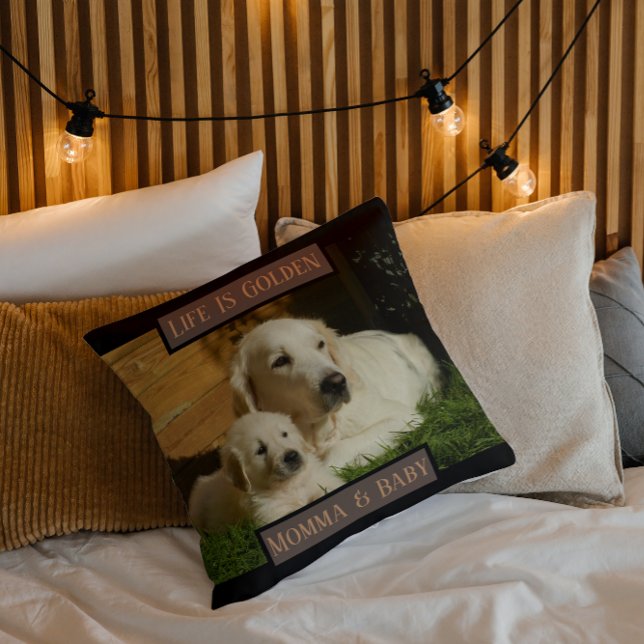 Personalized Pet Photo [Your Dog Here] Golden Throw Pillow (Creator Uploaded)