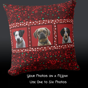 Personalized Pet Photos Dog Mom Grandma Burgundy  Throw Pillow