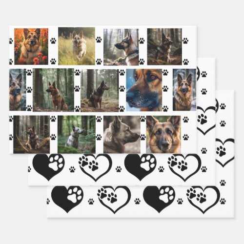 Personalized Pet Photos wComplementing Paw Hearts Wrapping Paper Sheets