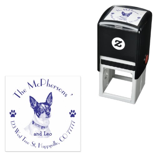 Personalized pet portrait return address self_inking stamp