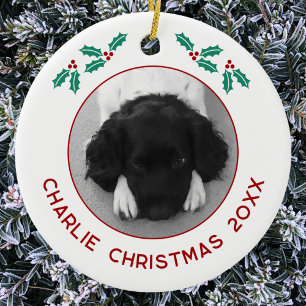 Personalized Pet Puppy Dog Christmas Photo Ceramic Ornament
