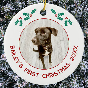 Personalized Pet Puppy Dog First Christmas Photo Ceramic Ornament