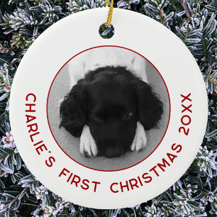 Personalized Pet Puppy Dog First Christmas Photo Ceramic Ornament