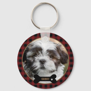 Personalized Pet Red Plaid photo Keychain