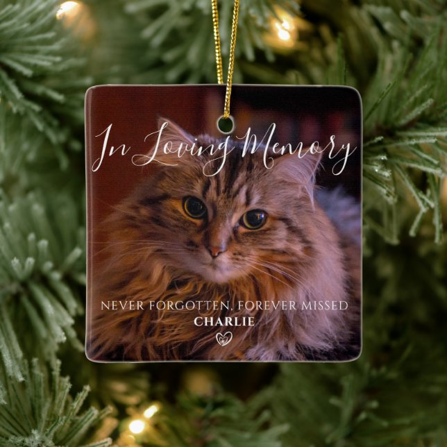 Personalized Pet Remembrance Memorial Cat Photo Ceramic Ornament (Tree)
