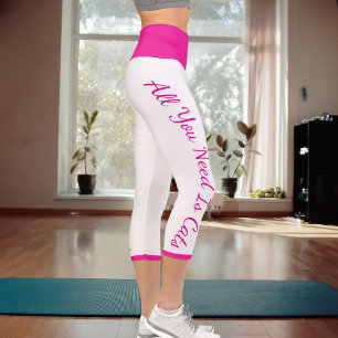 Personalized Pet-Themed Workout Hot Pink And White Capri Leggings
