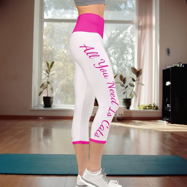 Personalized Pet-Themed Workout Hot Pink And White Capri Leggings (Creator Uploaded)