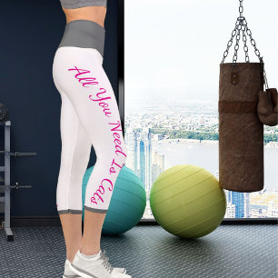 Personalized Pet-Themed Workout Pink Grey White Capri Leggings
