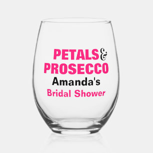 Personalized Petals & Prosecco Bridal Shower  Stemless Wine Glass
