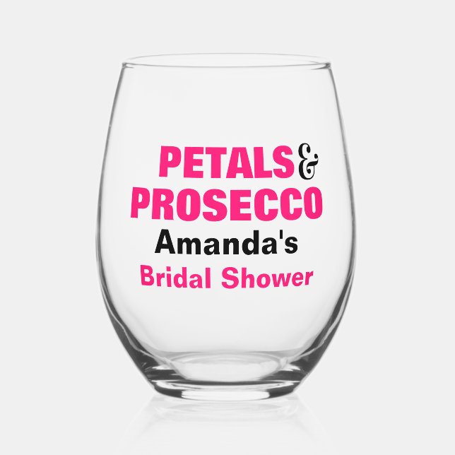 Personalized Petals & Prosecco Bridal Shower  Stemless Wine Glass (Front)