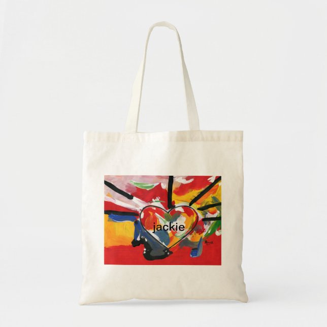 Personalized Peter Max Art Style heart tote bag (Front)