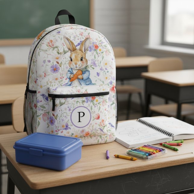 Personalized Peter Rabbit Floral Custom Initial  Printed Backpack (Creator Uploaded)