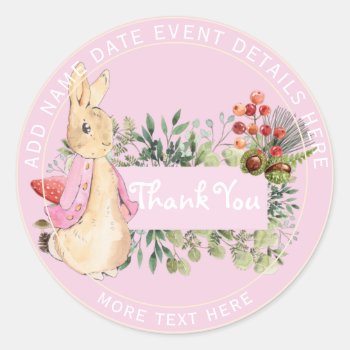 Personalized PETER RABBIT  Party Thank You PINK Cl Classic Round Sticker