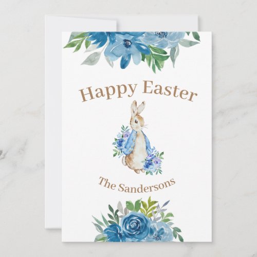 Personalized Peter Rabbit Watercolor Floral Easter Holiday Card