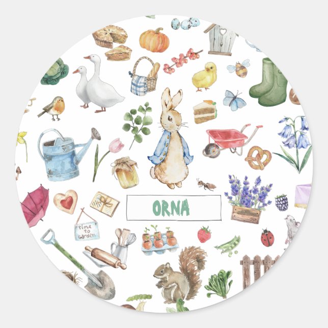 personalized peter the rabbit classic round sticker (Front)