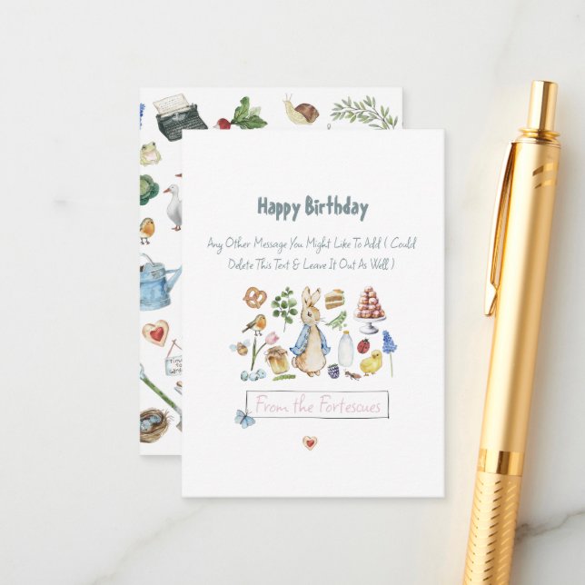 personalized peter the rabbit enclosure card (Front/Back In Situ)