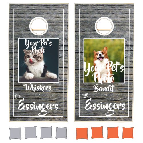 Personalized Pets Photos Names Rustic Barn Wood Cornhole Set