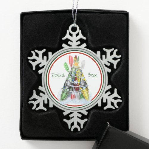 personalized pewter kayaking Christmas ornament
