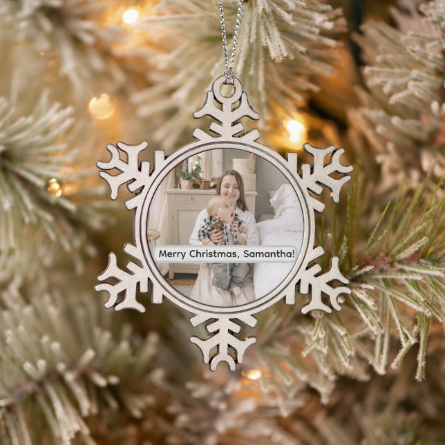 Personalized Pewter Snowflake Photo Ornament (Tree)
