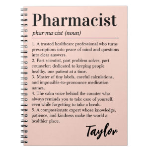 Personalized Pharmacist Definition Blush Pink Gift Notebook