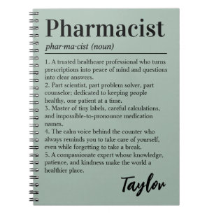Personalized Pharmacist Definition Sage Green Gift Notebook