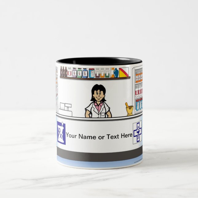 Personalized Pharmacist - Female Cartoon Two-Tone Coffee Mug (Center)