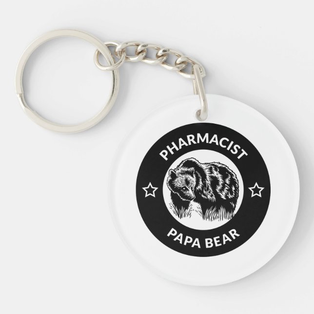 Personalized Pharmacist Papa Bear Keychain (Front)