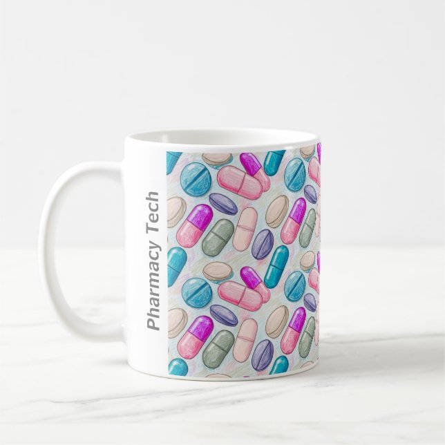Personalized Pharmacy Mug Pink Purple Grey Pill  (Left)