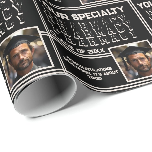 Personalized Pharmacy Name Graduation Year Photo Wrapping Paper (Roll Corner)